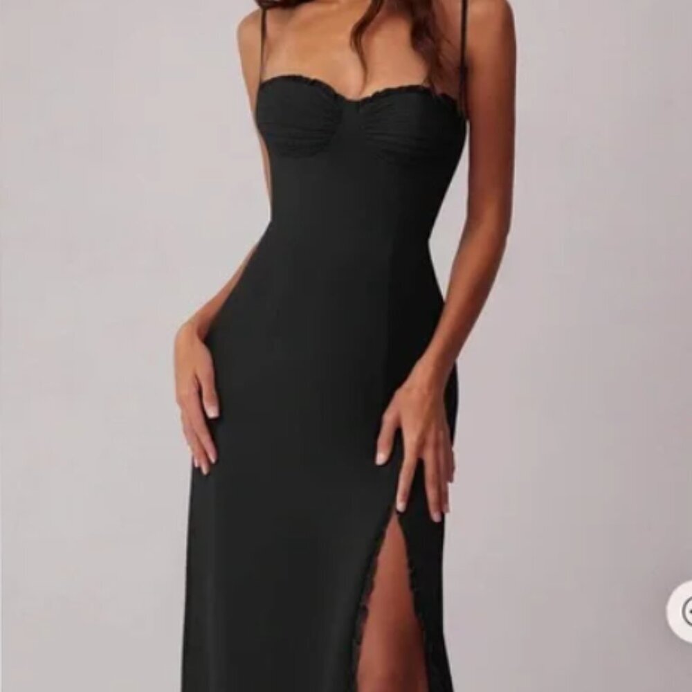 Azazie Black Strapless Bridesmaid Dress with Side Slit